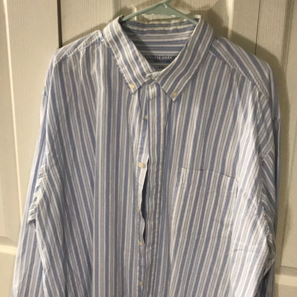 Blue & white striped casual button down shirt
